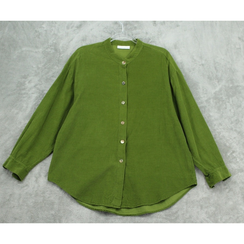 Bryn Walker Shirt Women Small Corduroy Lagenlook Button Front Relaxed Boxy Green